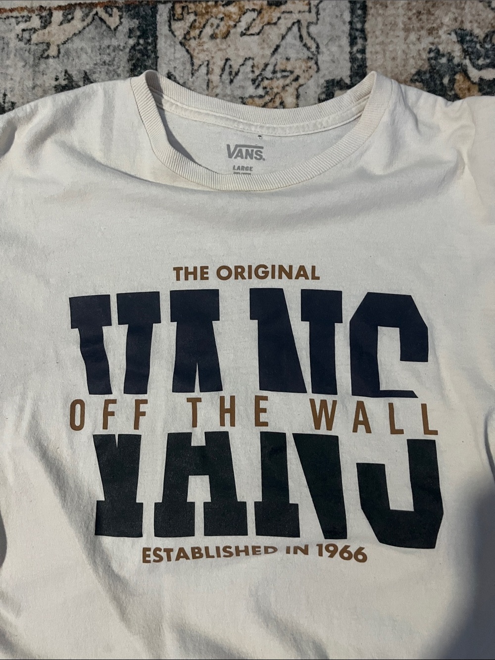 Vans White Short-Sleeve Tee with Navy and Brown Logo